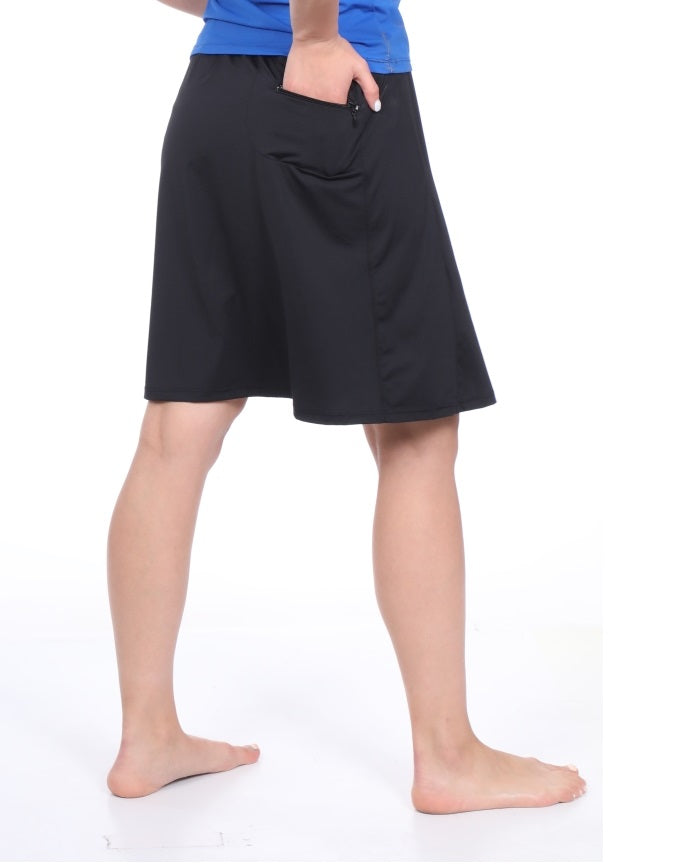Knee-Length Swim/Sport Skirt with Attached Shorts, Pocket and UPF 50+ Protection
