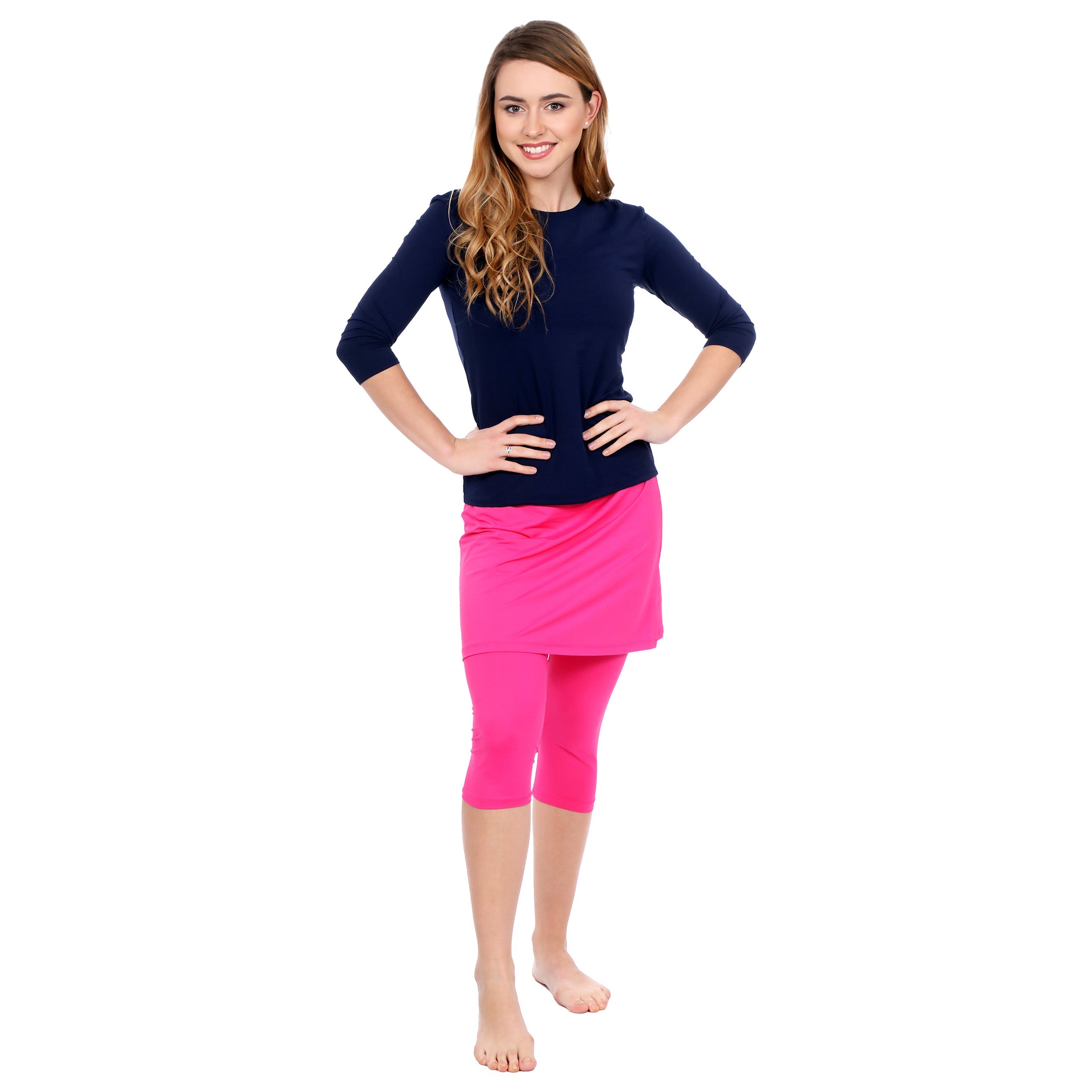 High-Neck Modest 3/4 Sleeve Swim Shirt with UV50 Protection