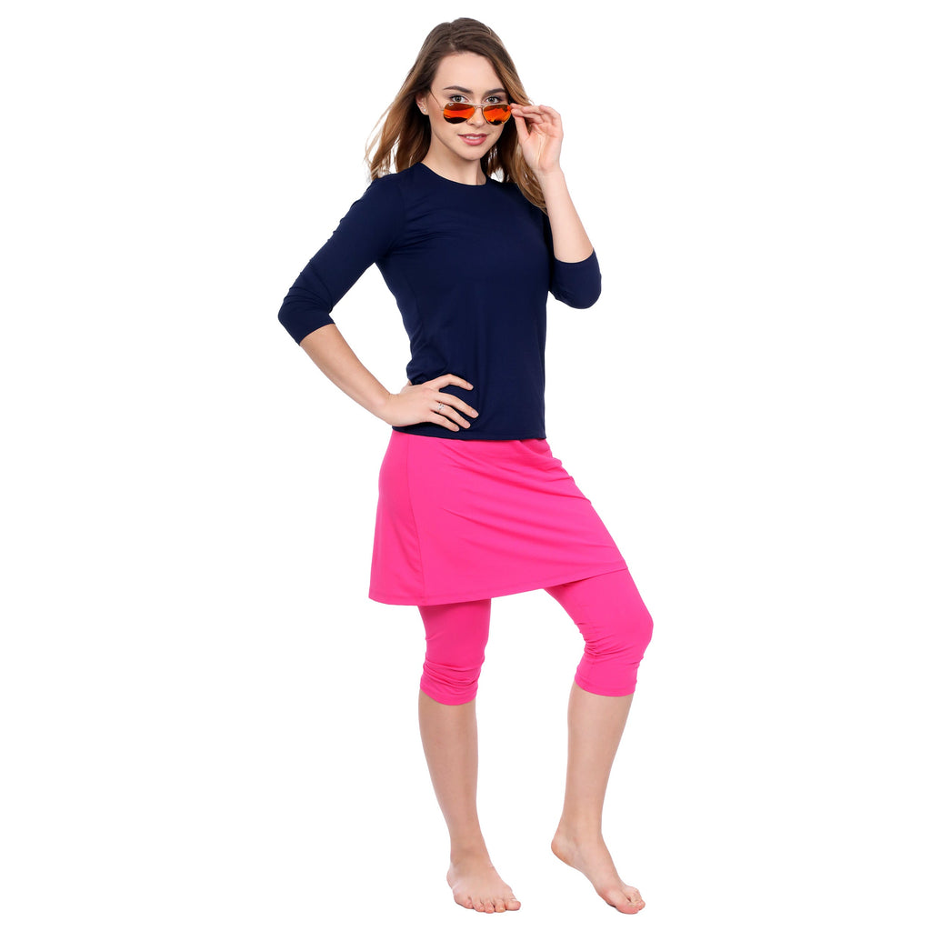 High-Neck Modest 3/4 Sleeve Swim Shirt with UV50 Protection