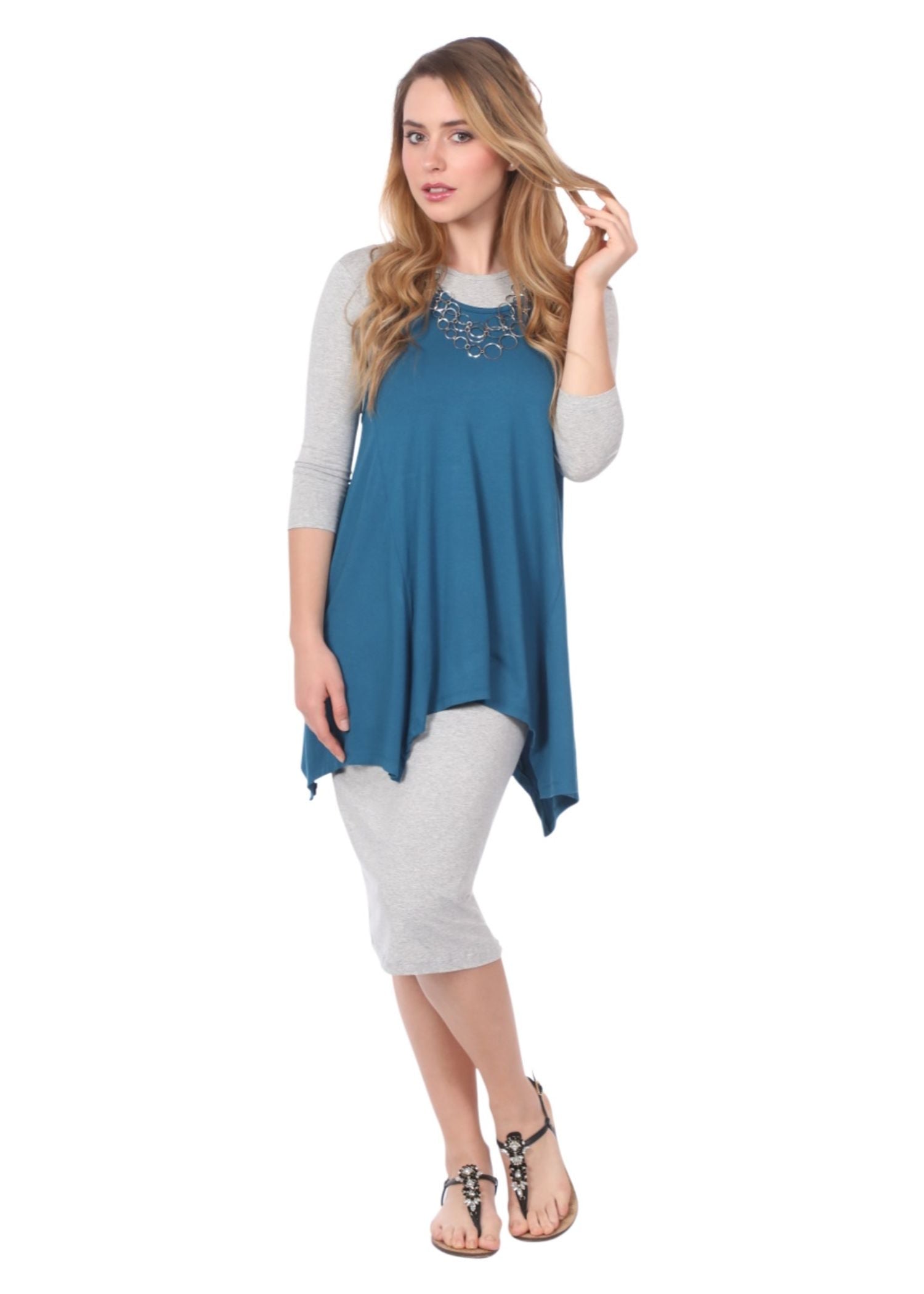 Modest Layering Dress with 3/4 Sleeves and No Slits