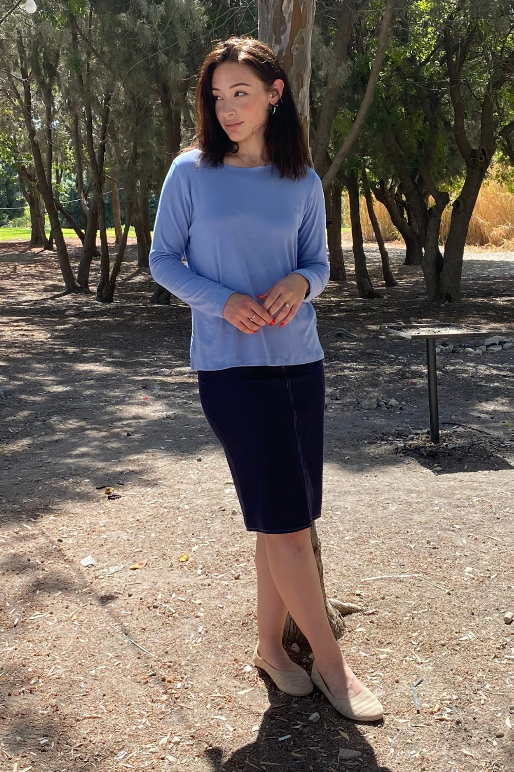 Long Sleeve Fine Ribbed Top with Modest Side Vents