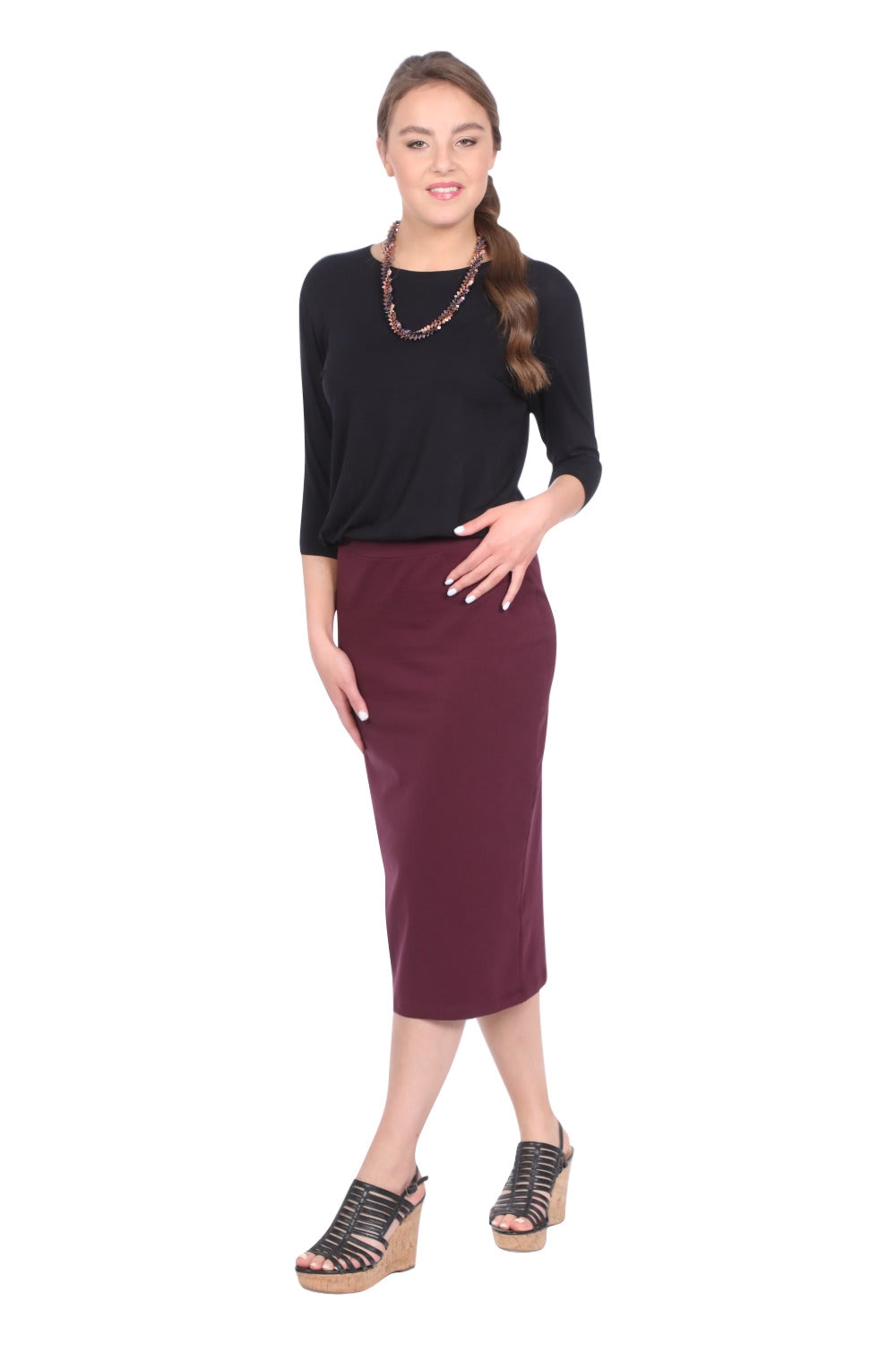 Mid-Calf Pencil Skirt in Cotton Spandex – No Slits