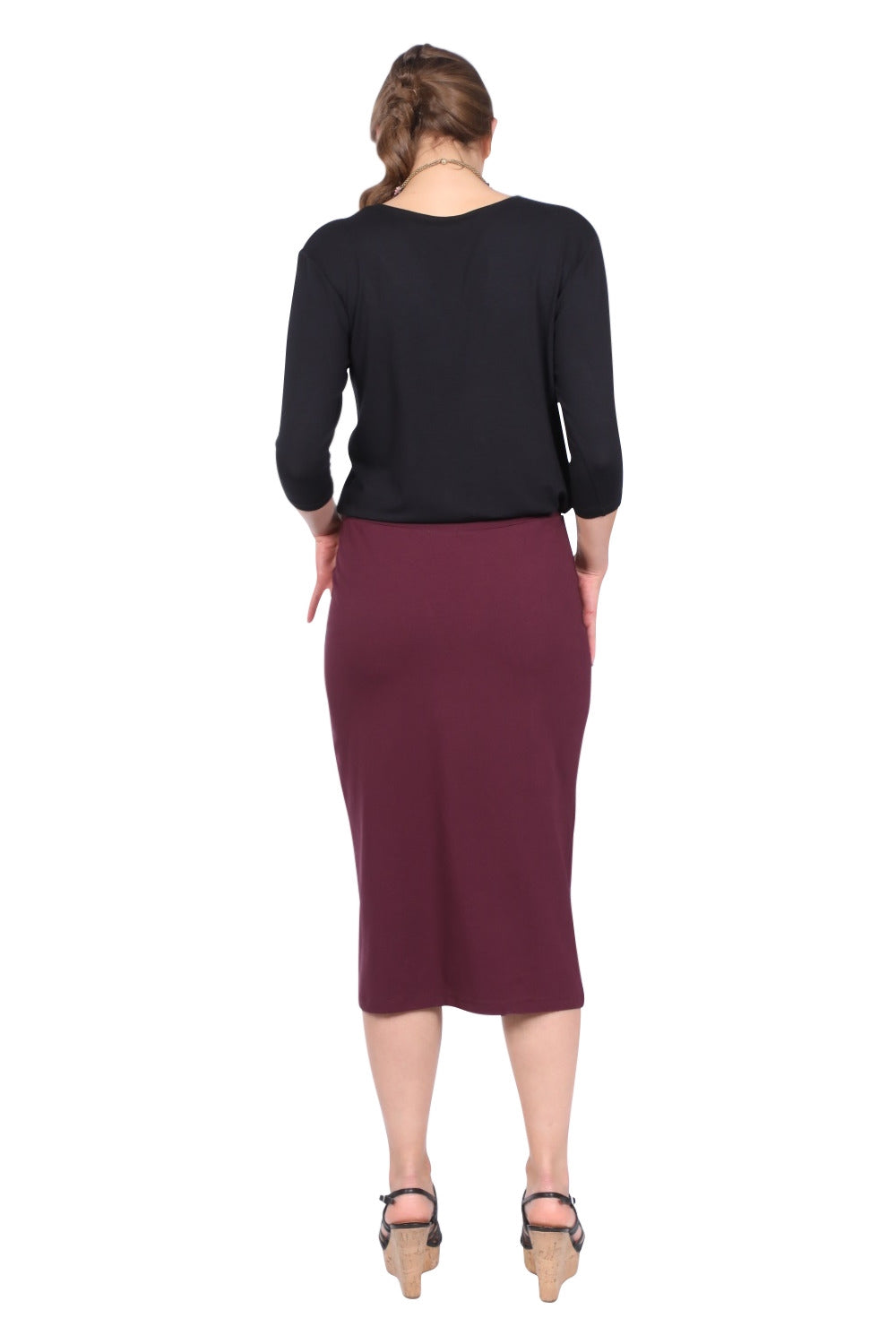 Mid-Calf Pencil Skirt in Cotton Spandex – No Slits