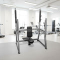 Olympic Military Bench - Muscle D Fitness - 11 Gauge Steel - Commercial Upholstery - Weight Storage Pegs