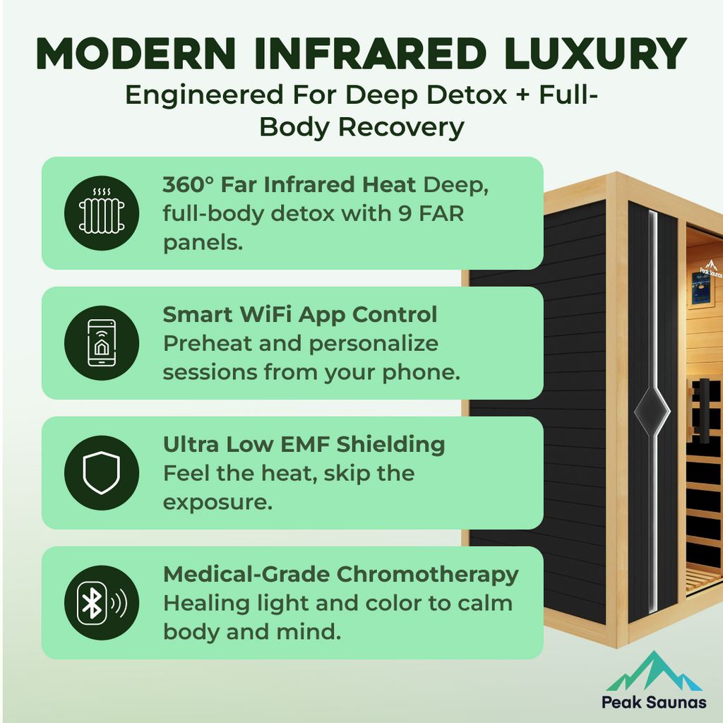 Peak Saunas Olympus Luxury 1-2 Person FAR Infrared Sauna with Smart WiFi App Control