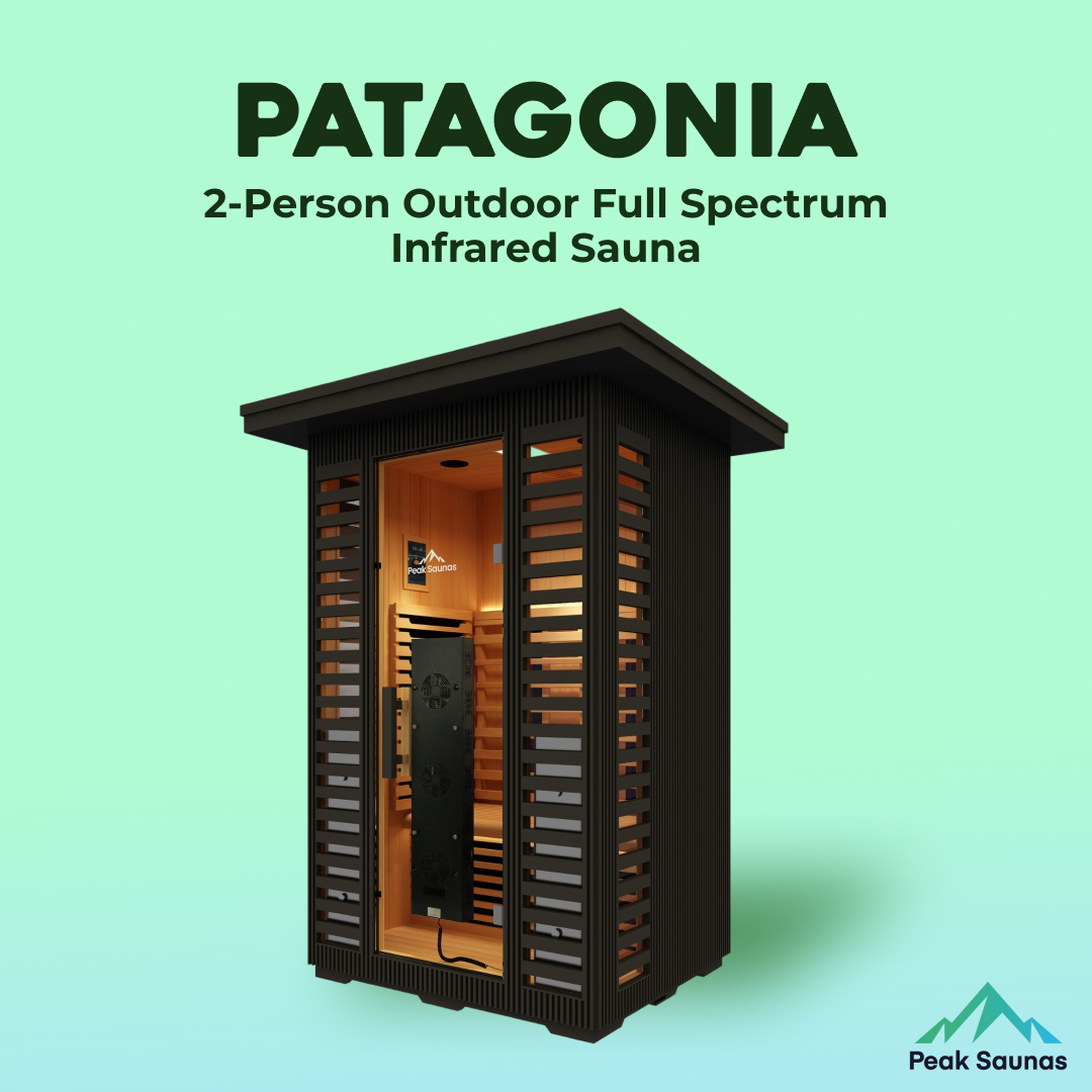 Peak Saunas Patagonia 2-Person Outdoor Full Spectrum Infrared Sauna with XL Medical-Grade Red Light Therapy and Smart WiFi App Control