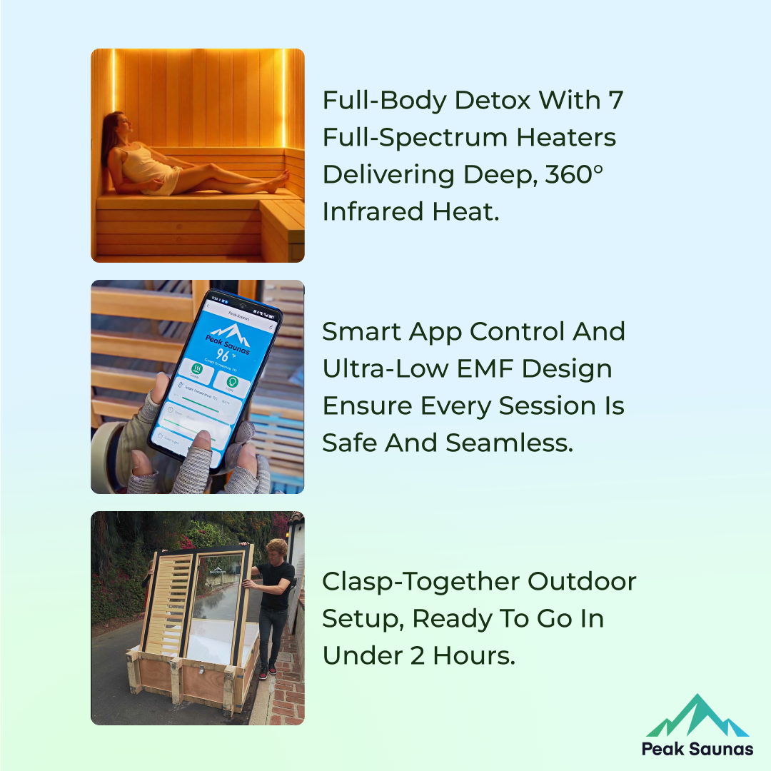 Peak Saunas Patagonia 2-Person Outdoor Full Spectrum Infrared Sauna with XL Medical-Grade Red Light Therapy and Smart WiFi App Control