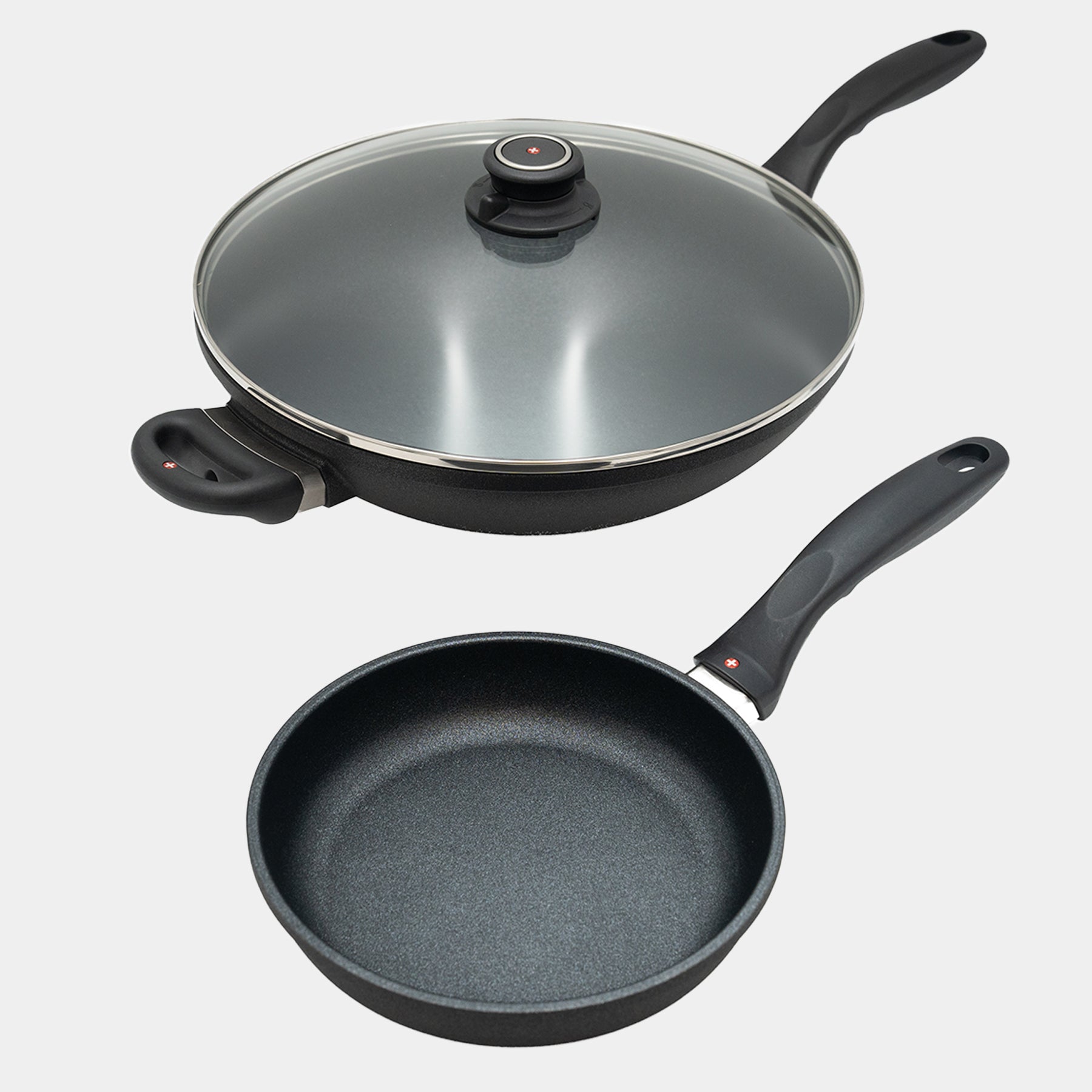 XD Nonstick 8" Fry Pan & 12.5" Wok with Glass Lid Set | Made in Switzerland