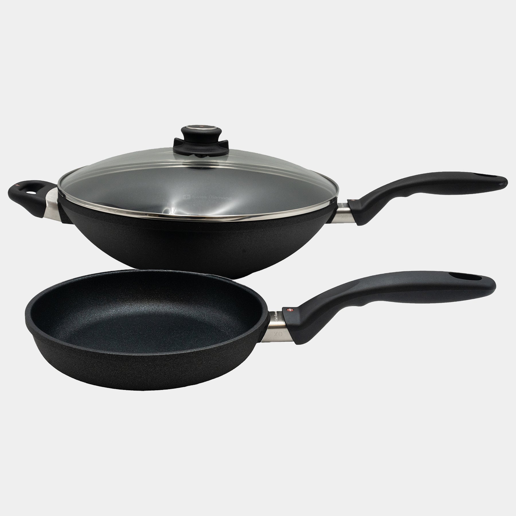 XD Nonstick 8" Fry Pan & 12.5" Wok with Glass Lid Set | Made in Switzerland