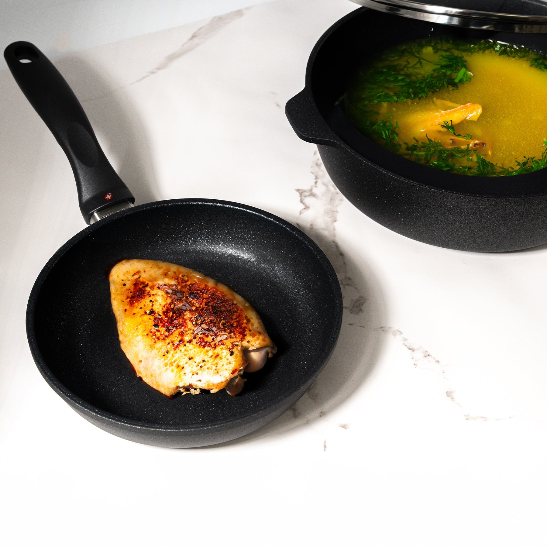 XD Nonstick 8" Fry Pan and 3.8 qt Saute Pan with Glass Lid Set | Made in Switzerland
