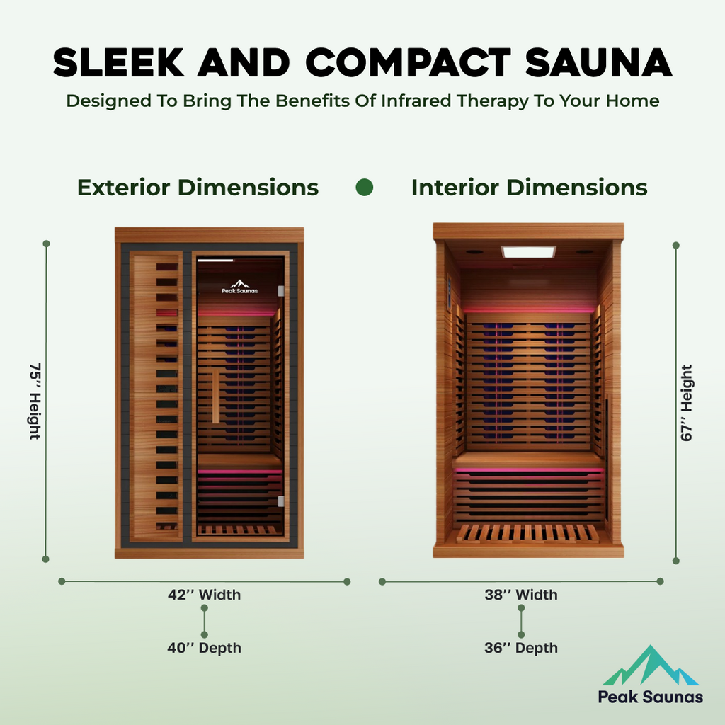 Peak Saunas Rainier 1-Person Full Spectrum Infrared Sauna with XL Medical-Grade Red Light Therapy & Smart WiFi App Control