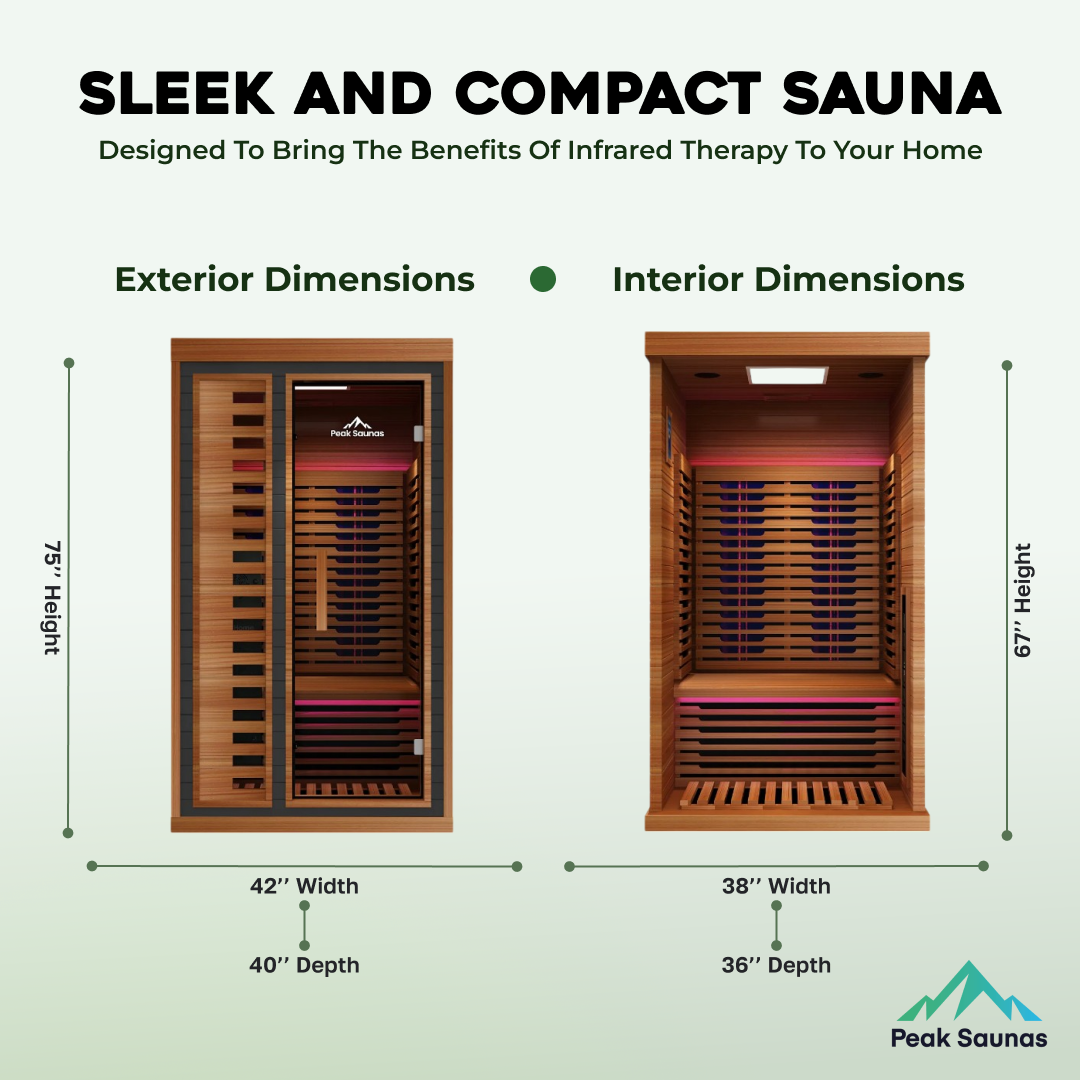Peak Saunas Rainier 1-Person Full Spectrum Infrared Sauna with XL Medical-Grade Red Light Therapy & Smart WiFi App Control