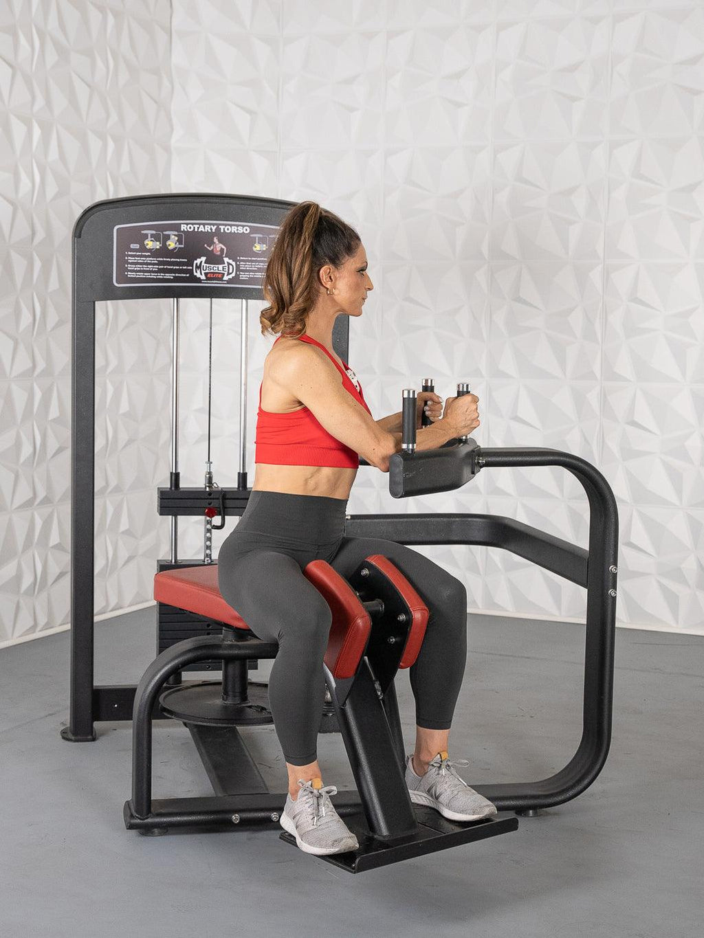 Elite Selectorized Rotary Torso - Muscle D Fitness - Commercial - Adjustable Seat - Pin Selectorized Stack - Oblique Trainer