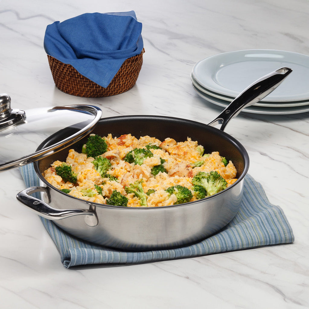 Nonstick Clad 3.1 qt Saute Pan with Glass Lid - Induction | Made in Switzerland
