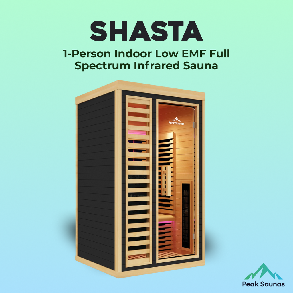 Peak Saunas Shasta 1-Person Full Spectrum Infrared Sauna with XL Medical-Grade Red Light Therapy & Smart WiFi App Control