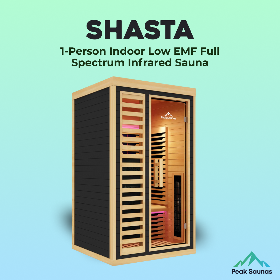 Peak Saunas Shasta 1-Person Full Spectrum Infrared Sauna with XL Medical-Grade Red Light Therapy & Smart WiFi App Control