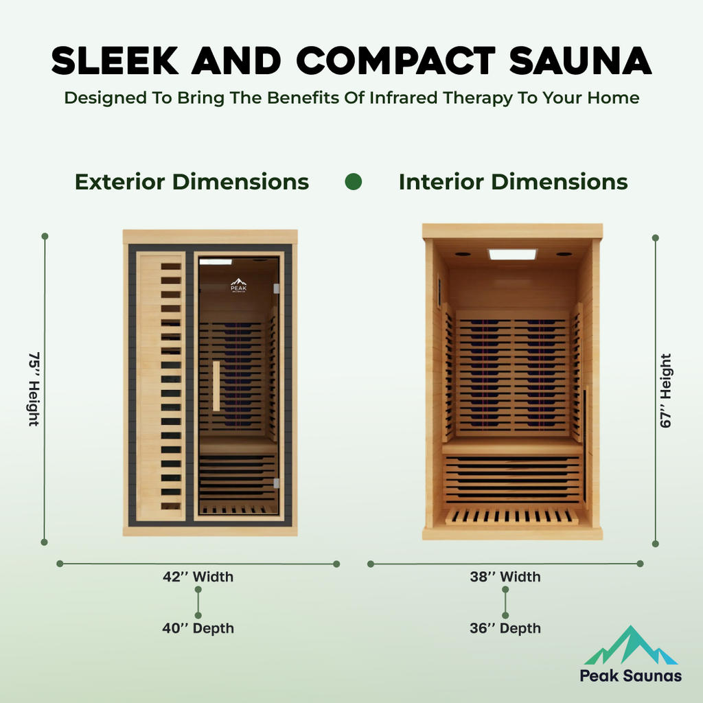 Peak Saunas Shasta 1-Person Full Spectrum Infrared Sauna with XL Medical-Grade Red Light Therapy & Smart WiFi App Control
