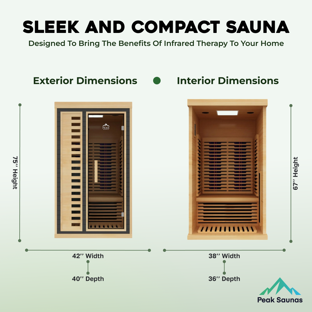 Peak Saunas Shasta 1-Person Full Spectrum Infrared Sauna with XL Medical-Grade Red Light Therapy & Smart WiFi App Control