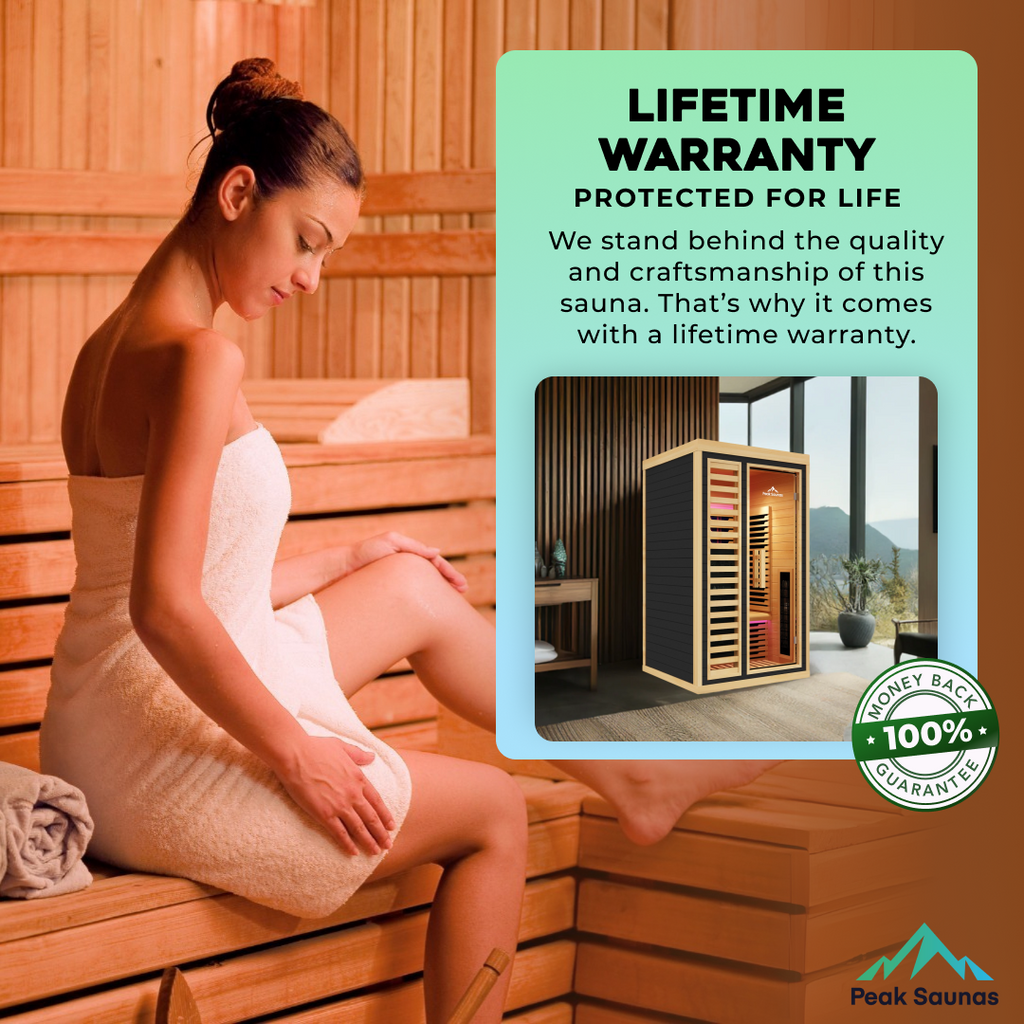Peak Saunas Shasta 1-Person Full Spectrum Infrared Sauna with XL Medical-Grade Red Light Therapy & Smart WiFi App Control