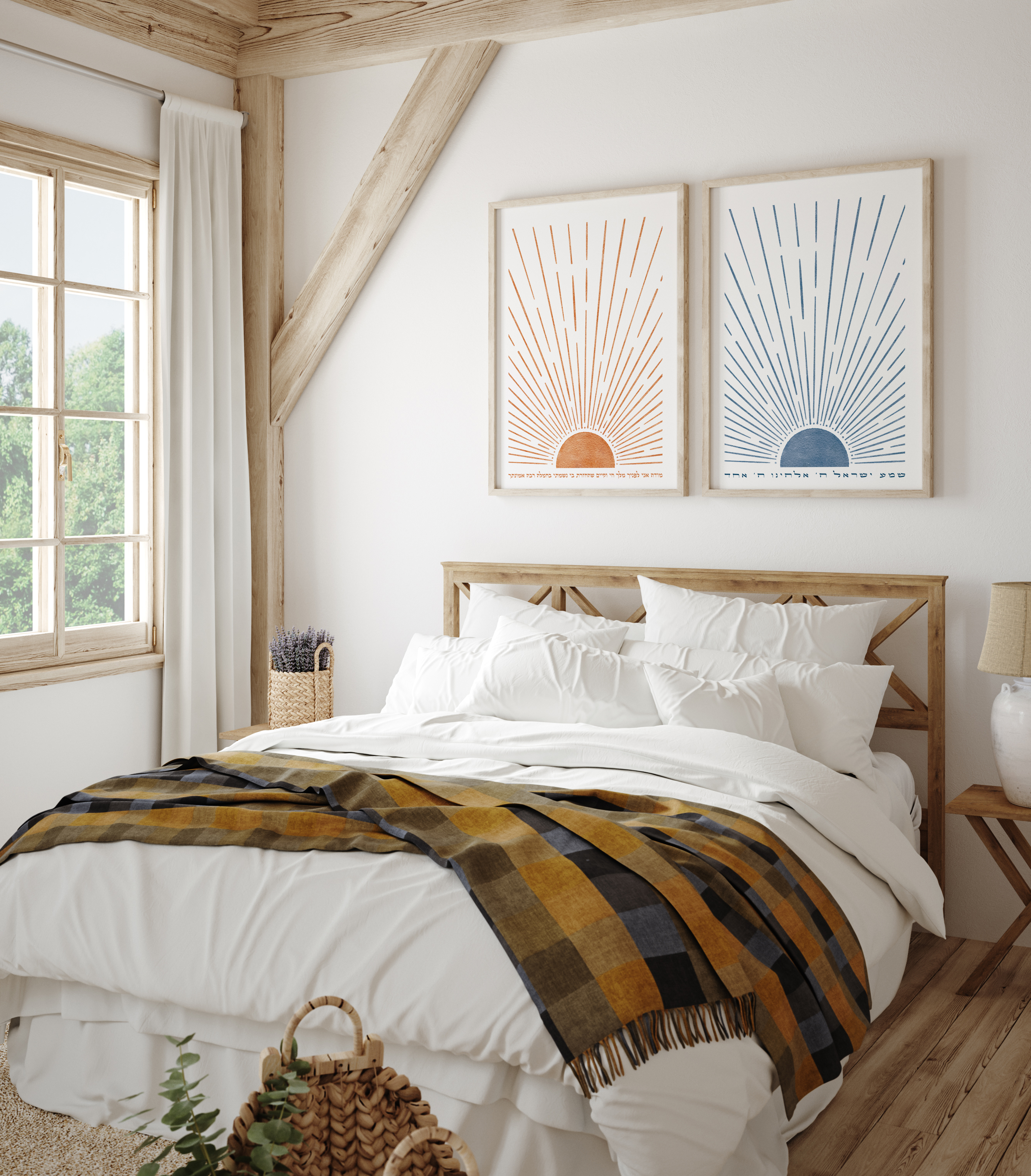 Hebrew Shema and Modeh Ani Sunrise & Sunset Wall Art Prints Set (2)