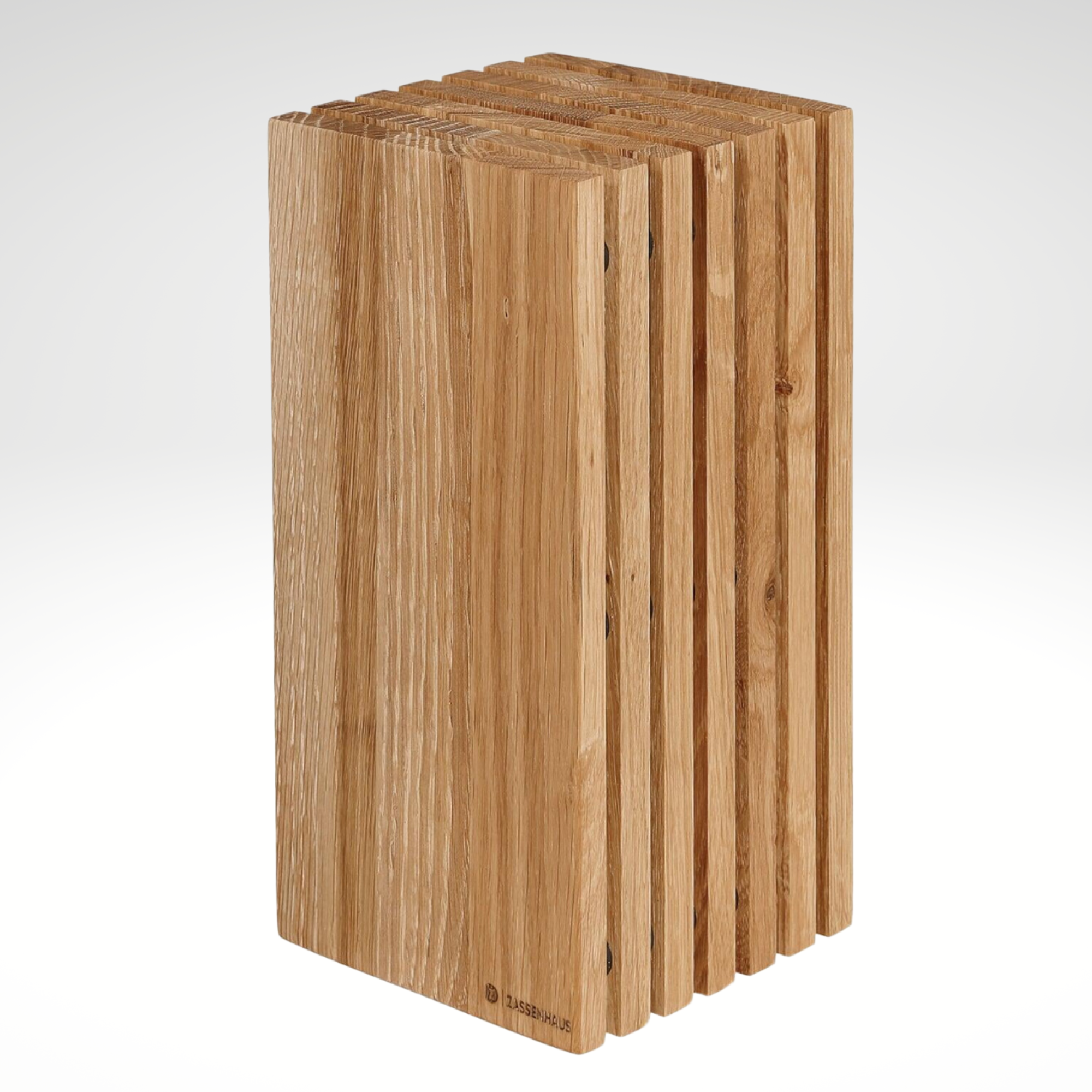 Slotted Knife Block, Oak, 5.4" x 5.4" x 10.75"