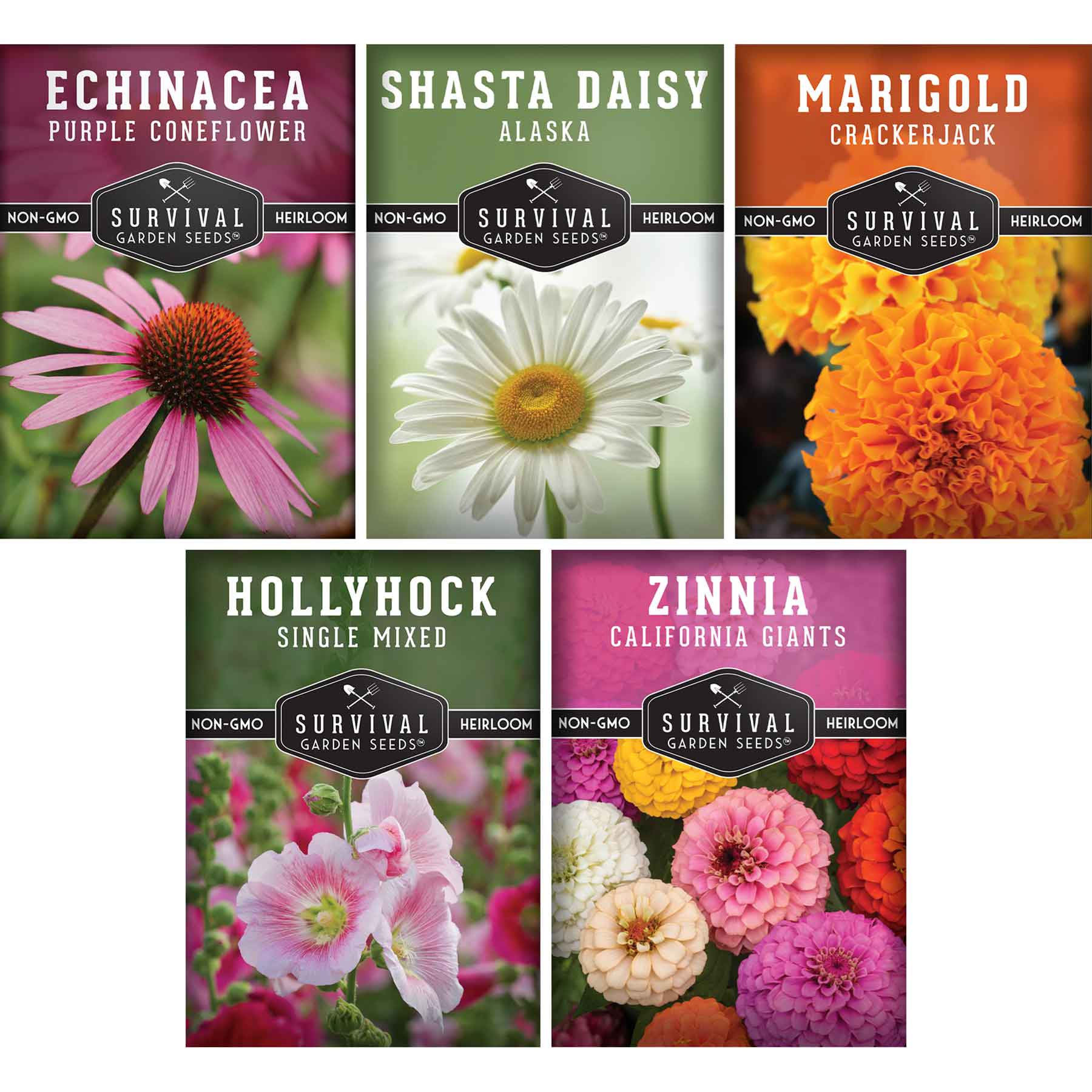 5-Variety Heirloom Flower Seed Collection – Non-GMO Annual & Perennial Blooms for Pollinator Gardens and Cut Arrangements