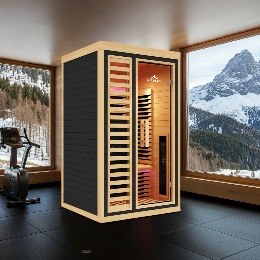 Peak Saunas Shasta 1-Person Full Spectrum Infrared Sauna with XL Medical-Grade Red Light Therapy & Smart WiFi App Control