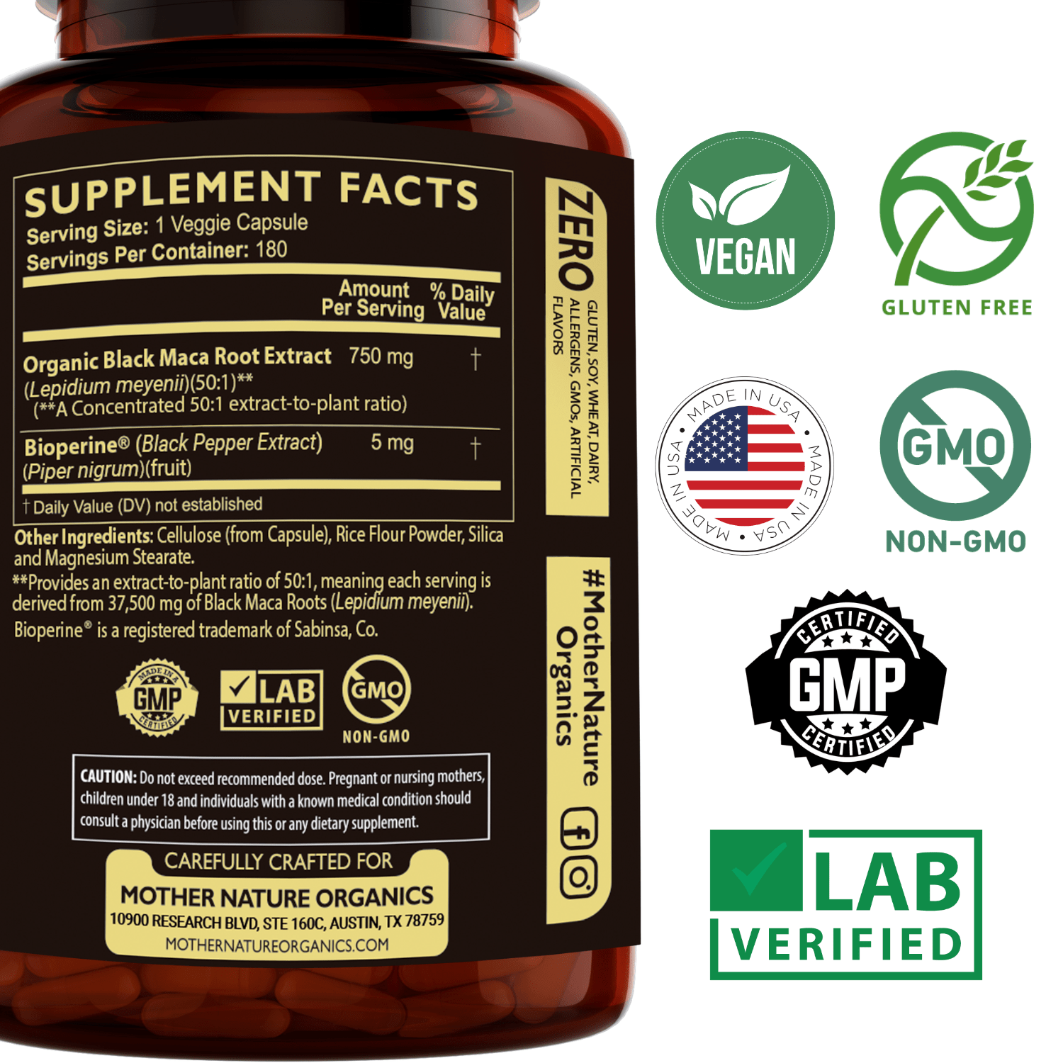 Organic Black Maca Root 750mg | 50:1 Extract