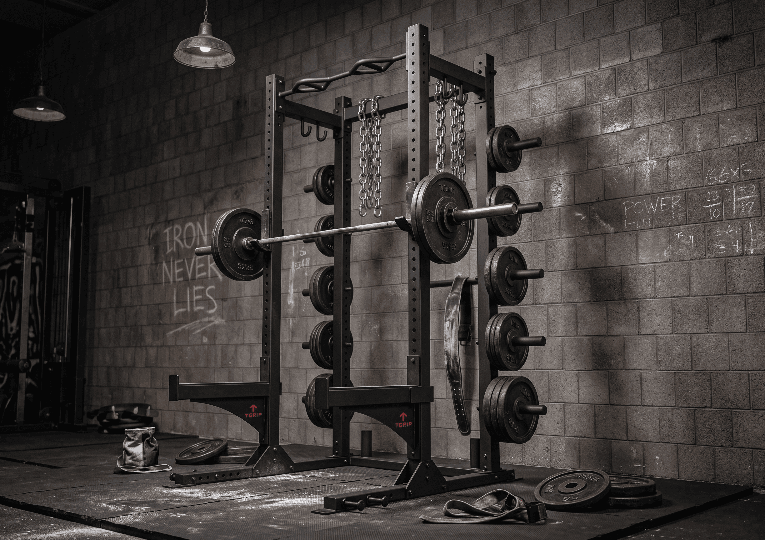 TGrip Commercial Half Rack - 3x3 Steel - Functional Multi-Grip Pull-Up - Bar & Plate Storage - J-Hooks