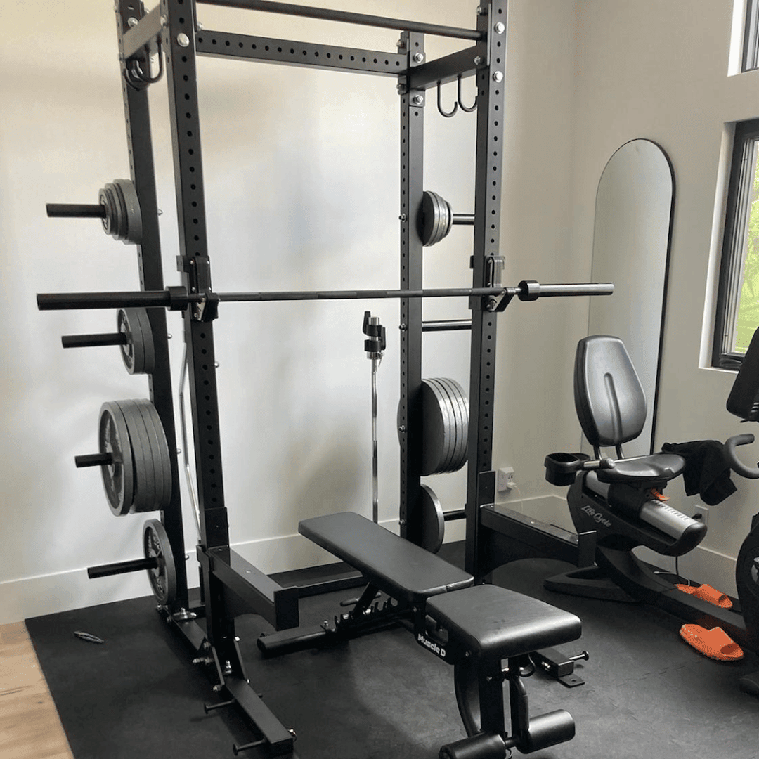 TGrip Commercial Half Rack - 3x3 Steel - Functional Multi-Grip Pull-Up - Bar & Plate Storage - J-Hooks