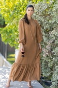 Cognac Shoelace Tie Maxi Dress