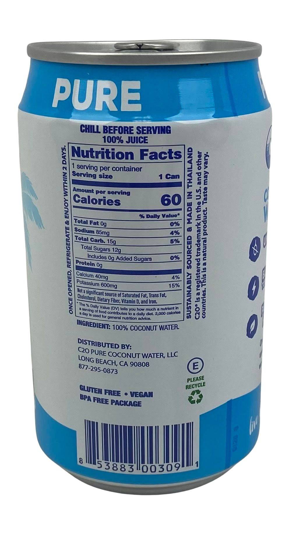 C2O Coconut Water 100% Pure (8 Can Pack)