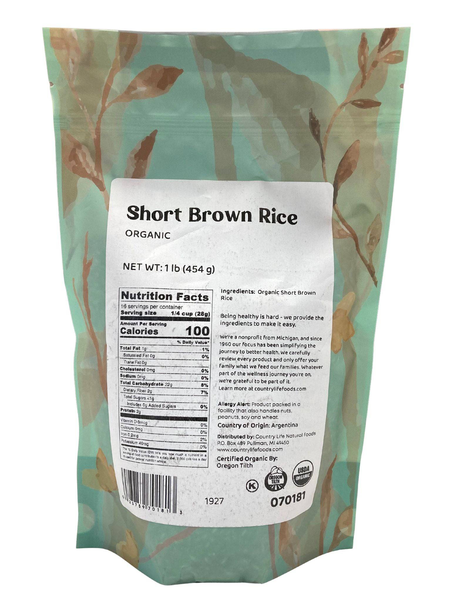 Short Rice, Brown, Organic