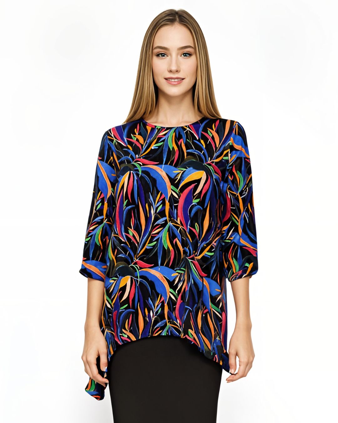 Modest Handkerchief Tunic Top - 3/4 Sleeve Comfort Flow Design