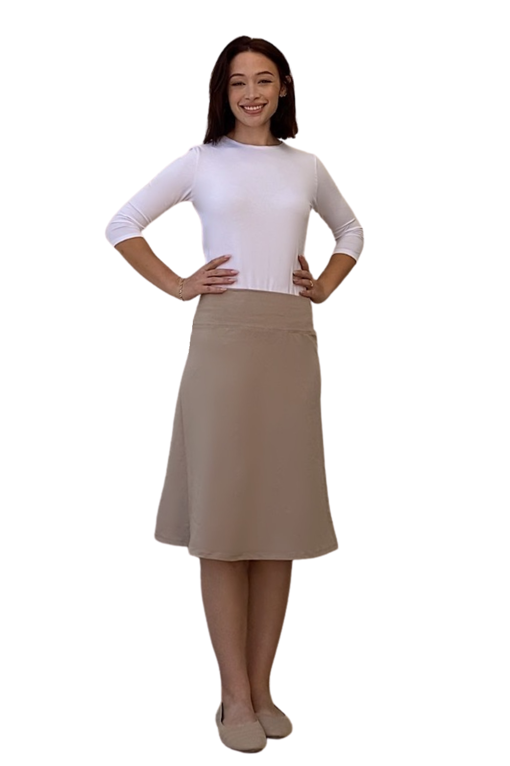 Sporty A-Line Cotton Spandex French Terry Skirt – Knee Length