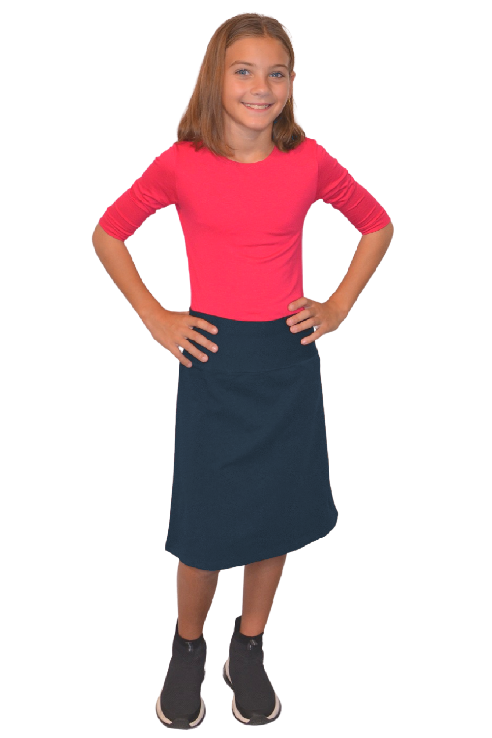 Girls Sporty A-Line Stretch Cotton Spandex Skirt – Knee Length