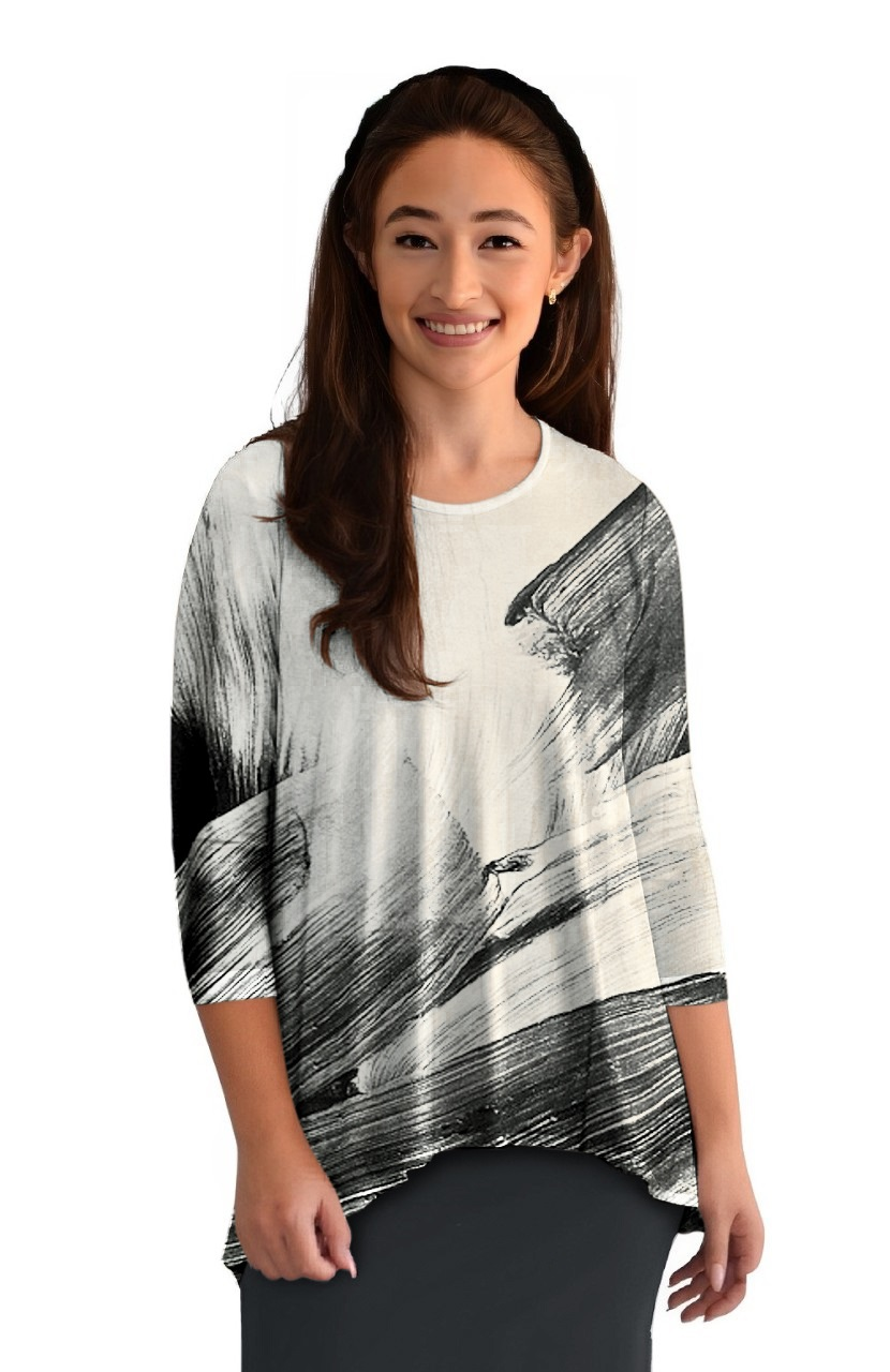 Hi-Lo Flowing 3/4 Sleeve Modest Tunic Top