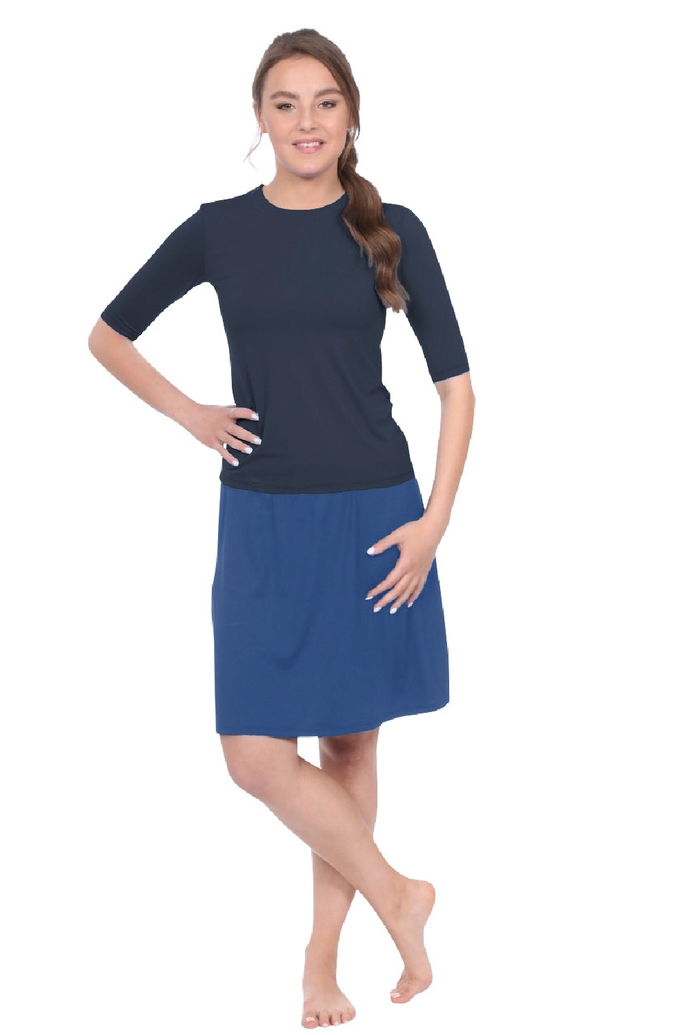 Knee-Length Swim/Sport Skirt with Attached Shorts, Pocket and UPF 50+ Protection