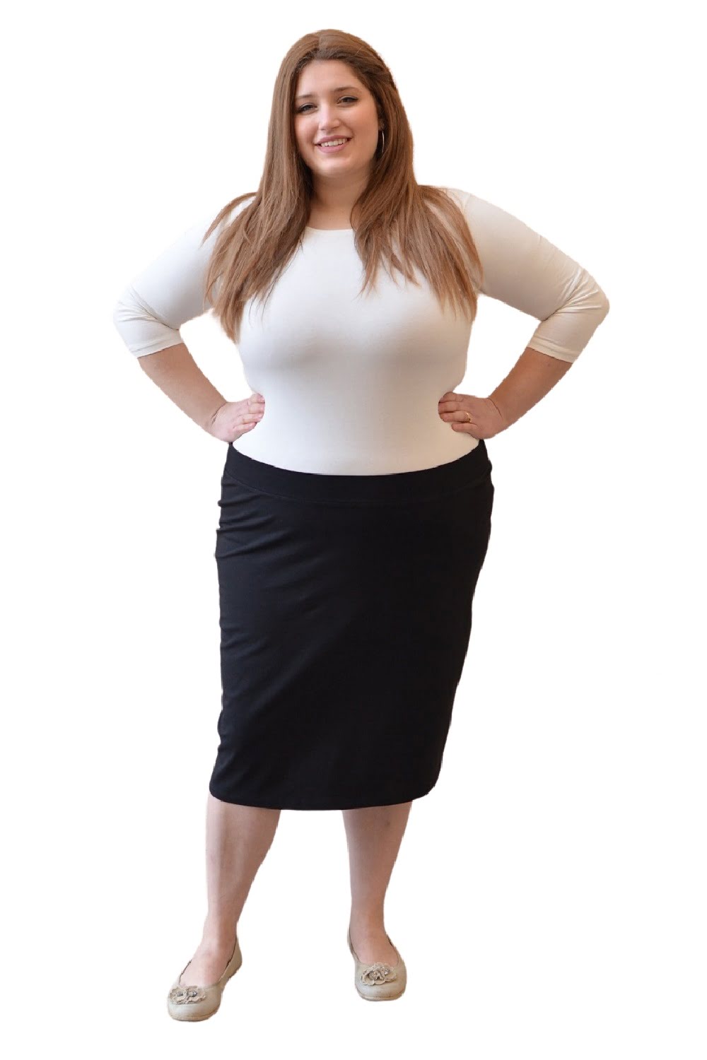 Plus Size Modest Stretch Knee Length Pencil Skirt in Cotton Spandex
