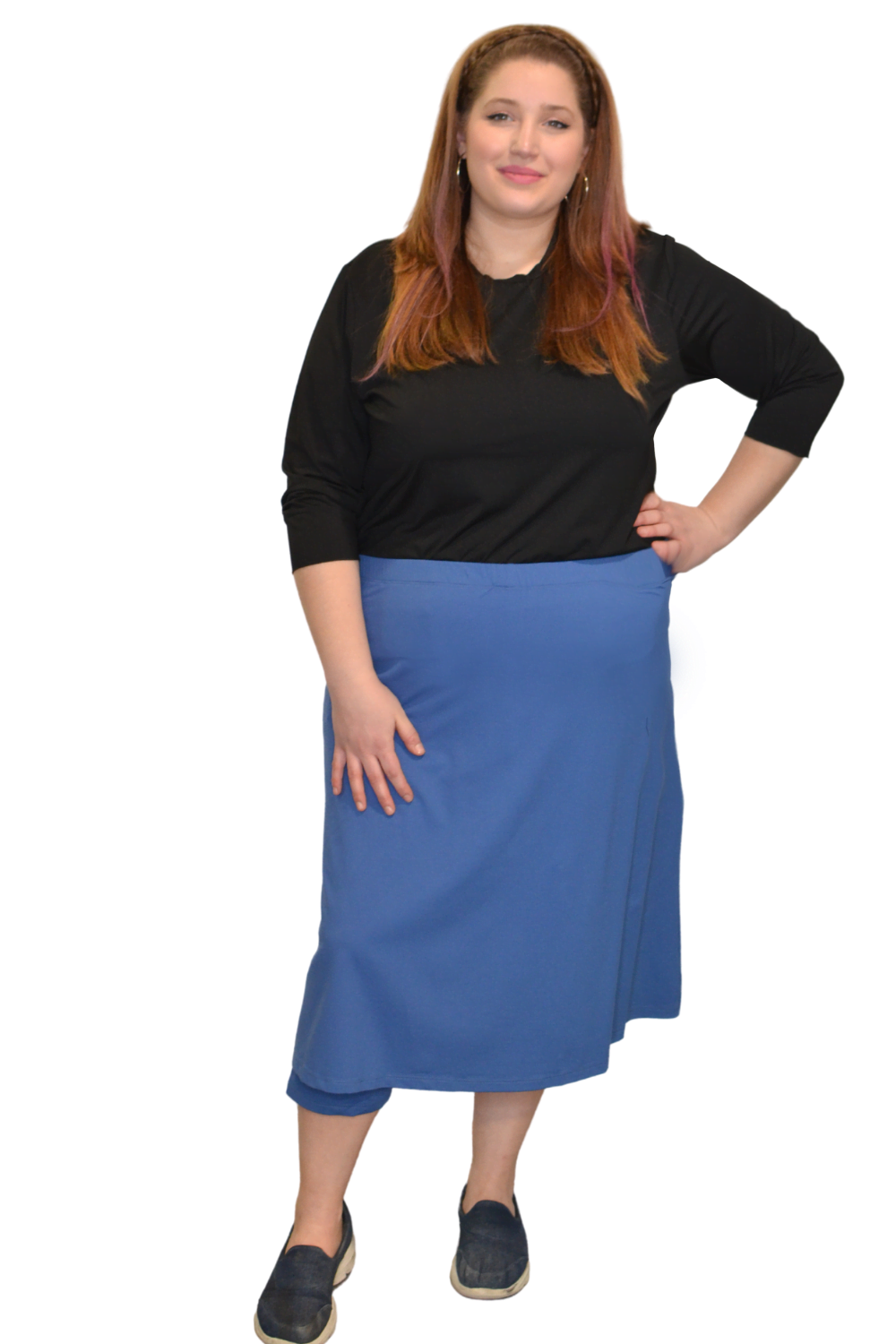 Plus Size Modest Swim and Sports Midi Skirt with Attached Leggings - UPF 50 Protection