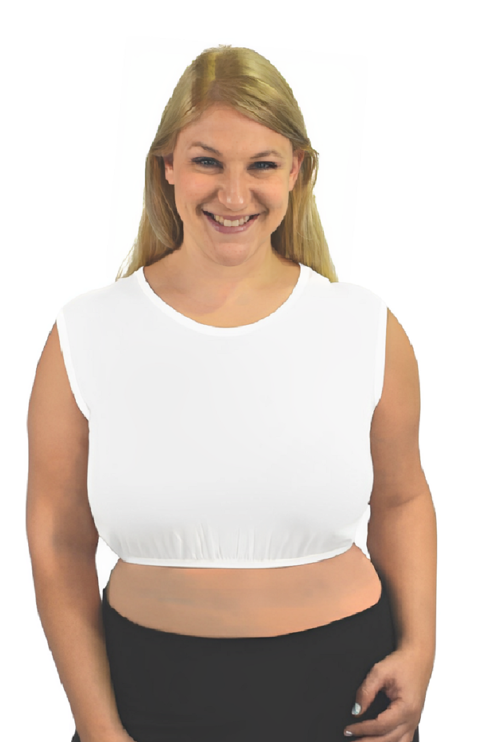 Cropped Layering Tank with Full Shoulder Coverage and Jewel Neckline