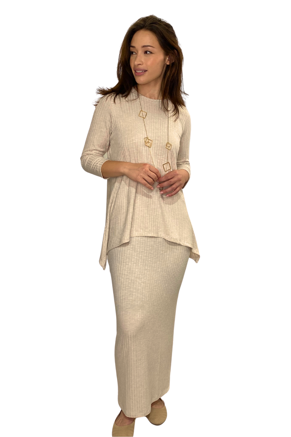 Wide-Rib Maxi Fitted Skirt