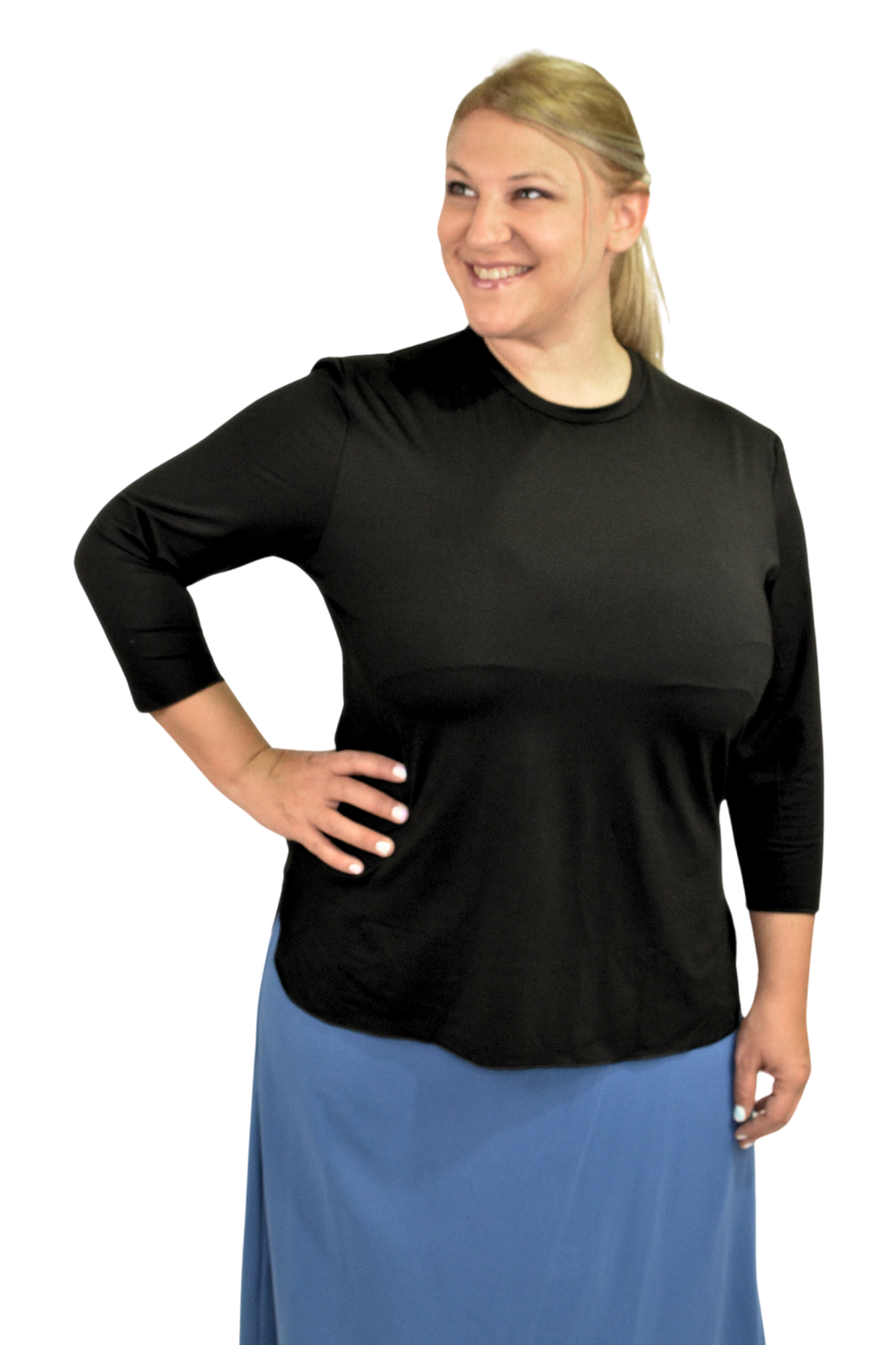 Plus Size Relaxed Fit 3/4 Sleeve Swim Exercise Top - UPF 50+ Protection