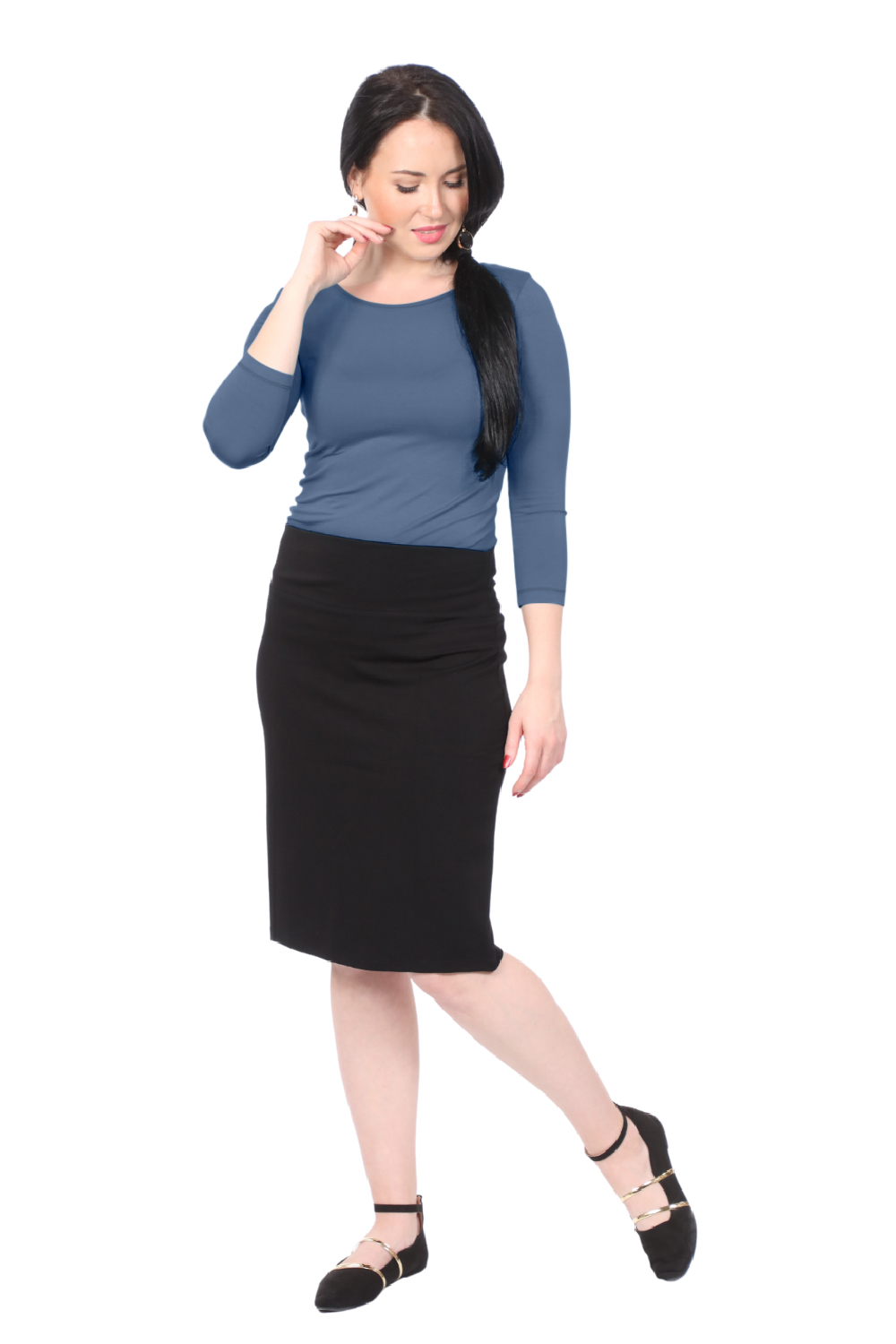 Lightweight Modest Knee Length Pencil Skirt in Cotton Spandex