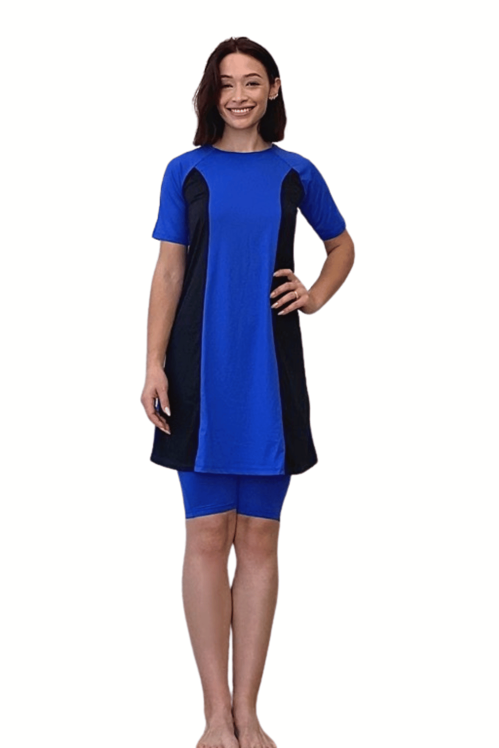 Modest Two-Piece Swim Dress Set - Elbow Sleeves with Knee-Length Leggings | UPF Protection