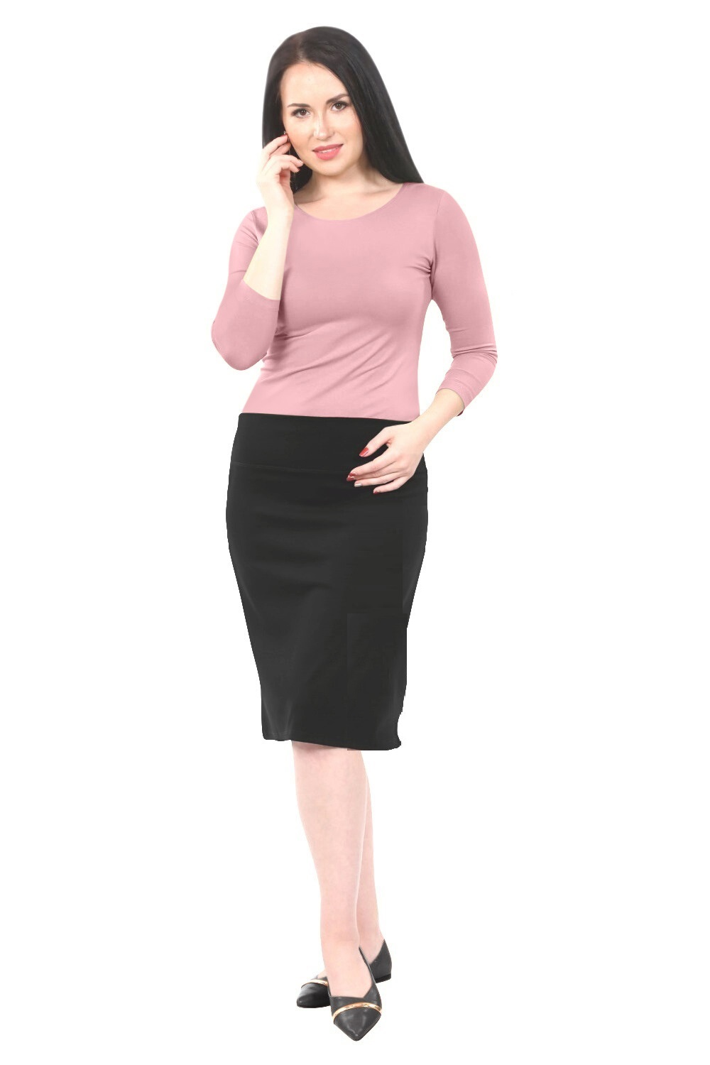 Heavier Weight Mid-Knee Cotton Spandex Pencil Skirt