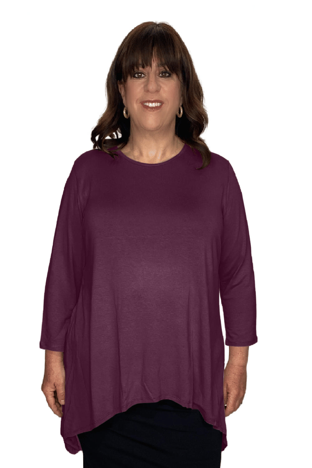 Plus Size Modest Handkerchief Tunic Top - 3/4 Sleeve Comfort Flow Design