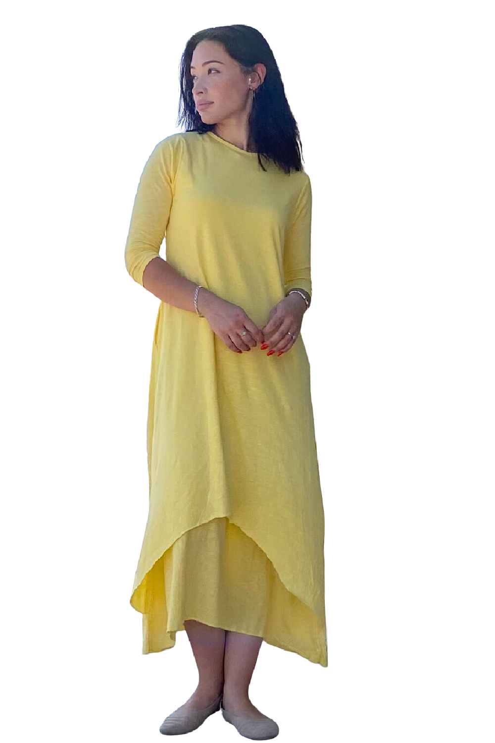 Flowing Double Layer Lightweight Cotton Maxi Dress with Pockets