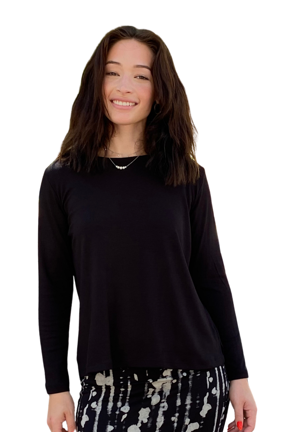 Long Sleeve Fine Ribbed Top with Modest Side Vents