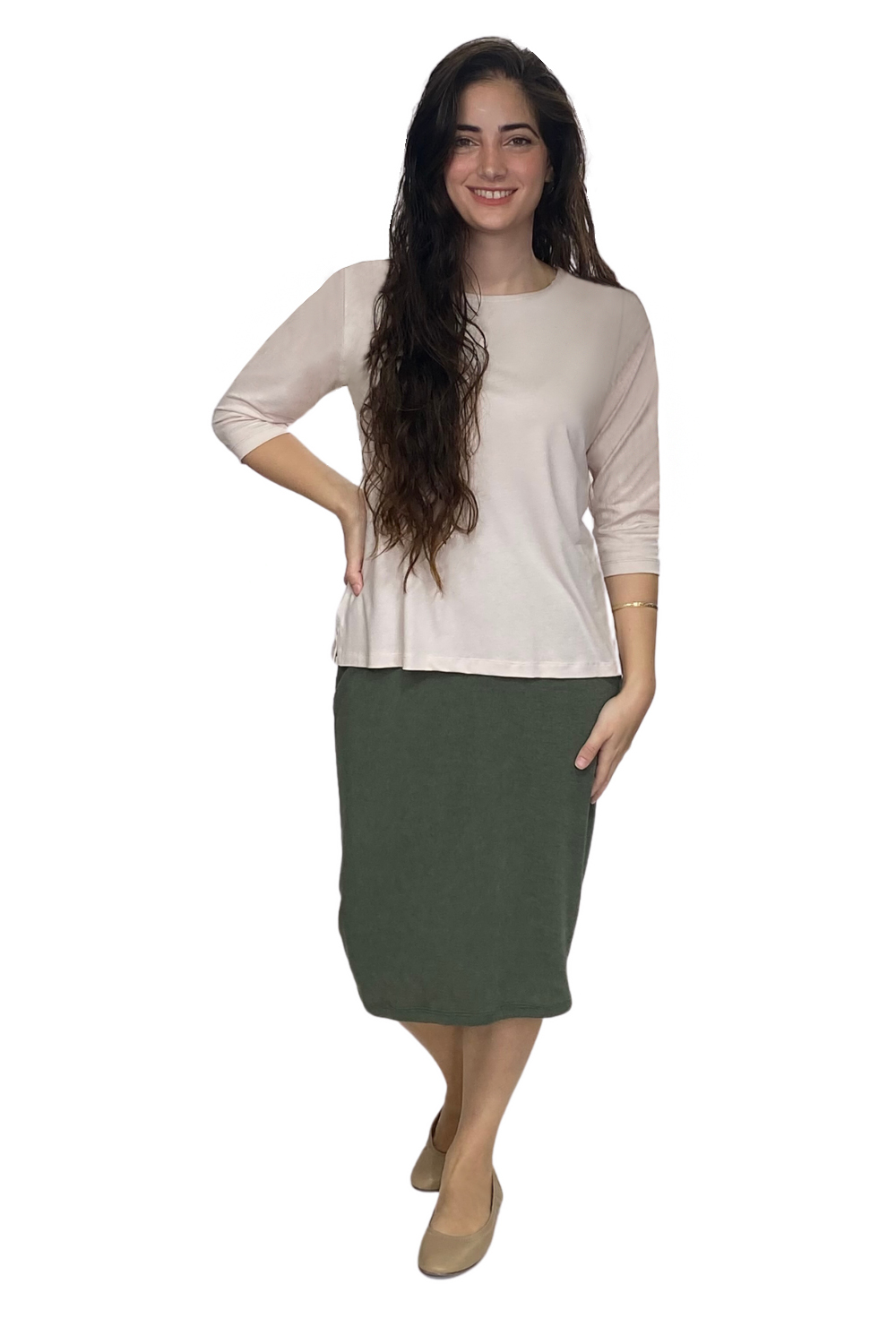 Soft Sweater Knit Mid-Calf Pencil Skirt